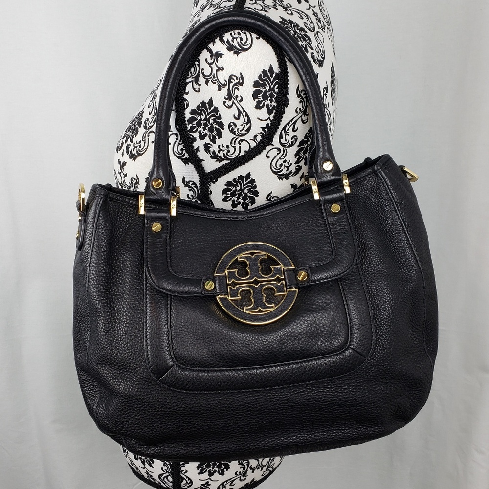 Tory Burch Amanda Large Black/Gold Leather Satchel
